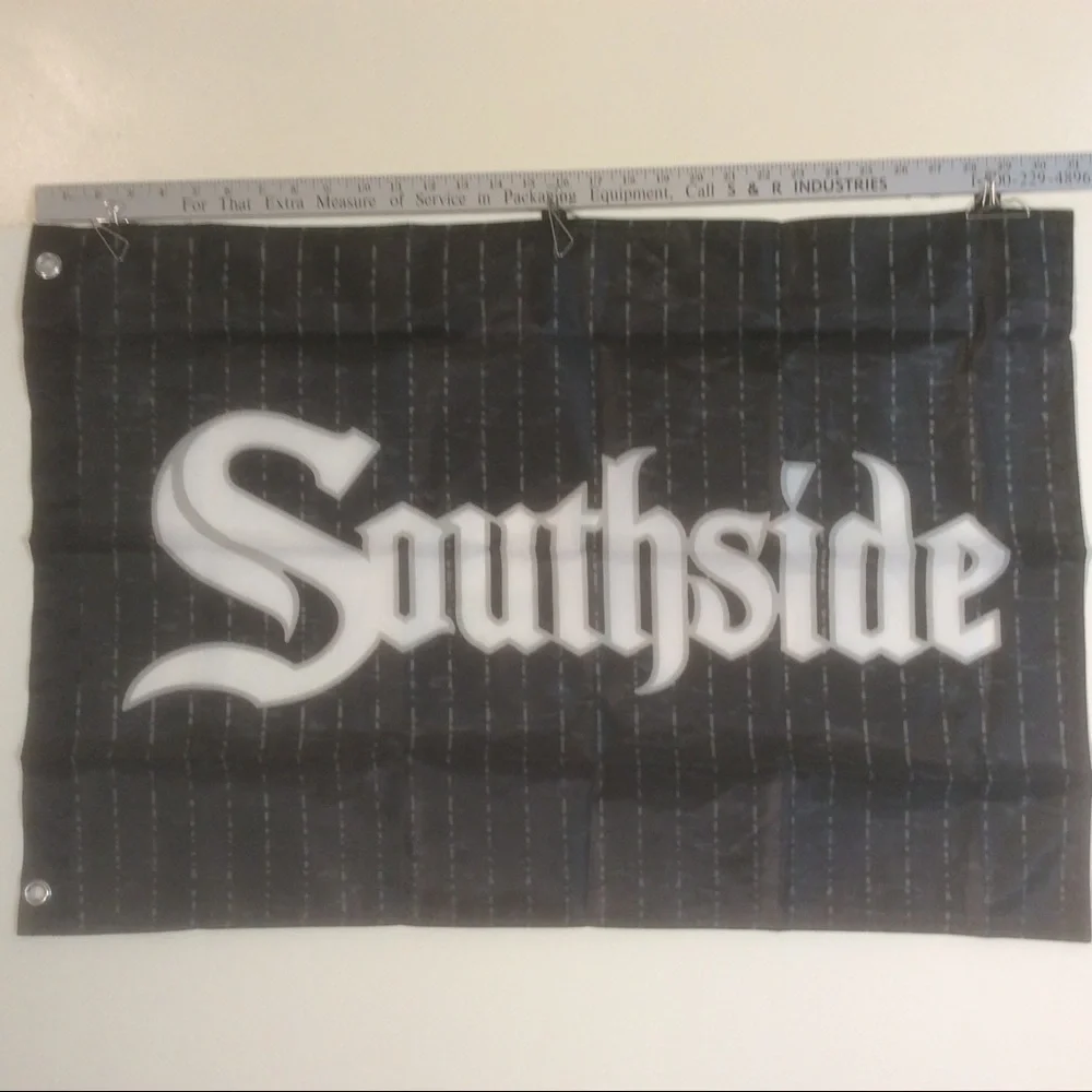 Southside Black Pinstripe Banner Chicago White Sox MLB Baseball Sports Team Flag